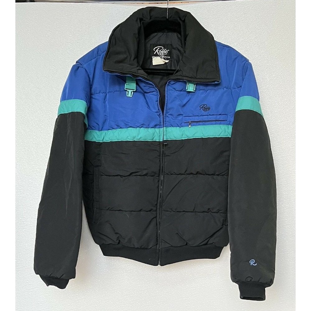 Vintage‎ Roffe Mens Clint Jacket Size Large Blue Green Black Made In USA Retro